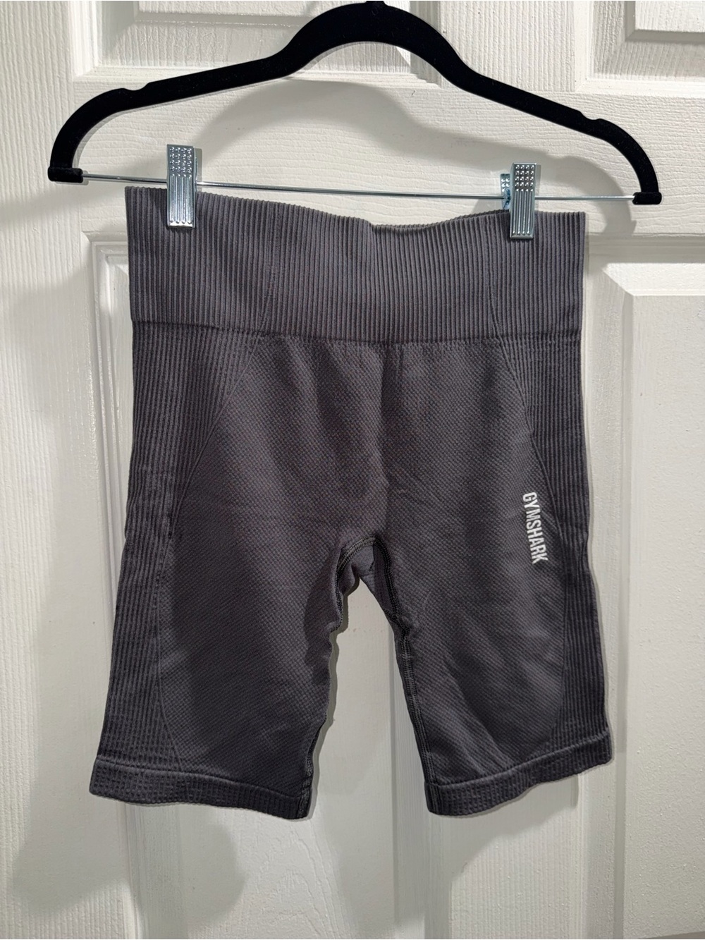 Gymshark Charcoal Gray Ribbed High-Waist Athletic Bike Shorts